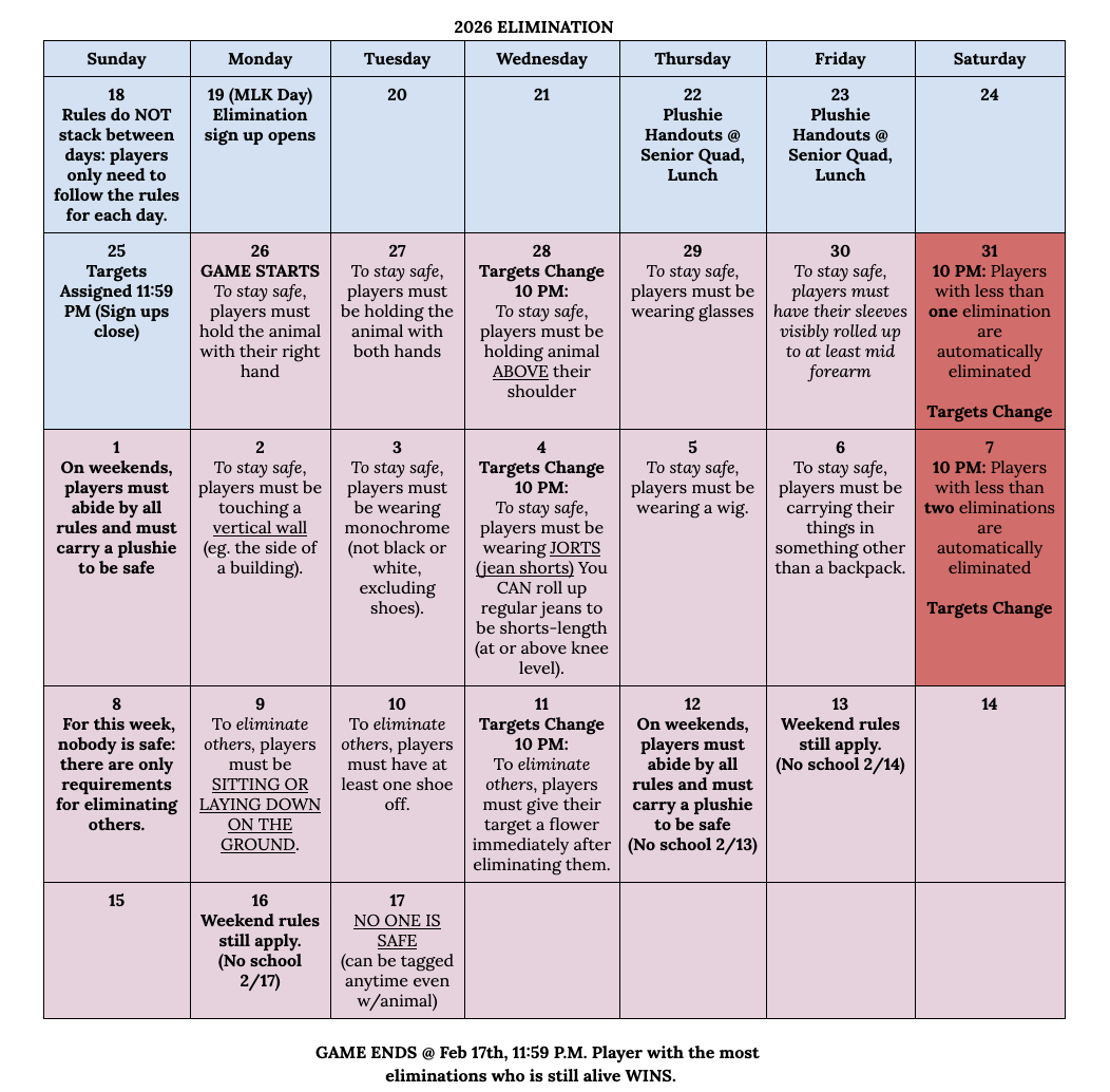 2026 Elimination Calendar